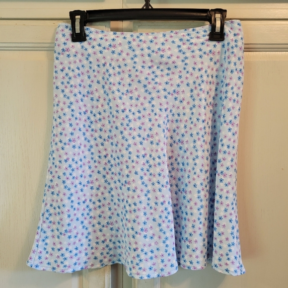 Vintage 90s N.O.E Light Blue Dainty Floral Flowy Skirt - Picture 1 of 8